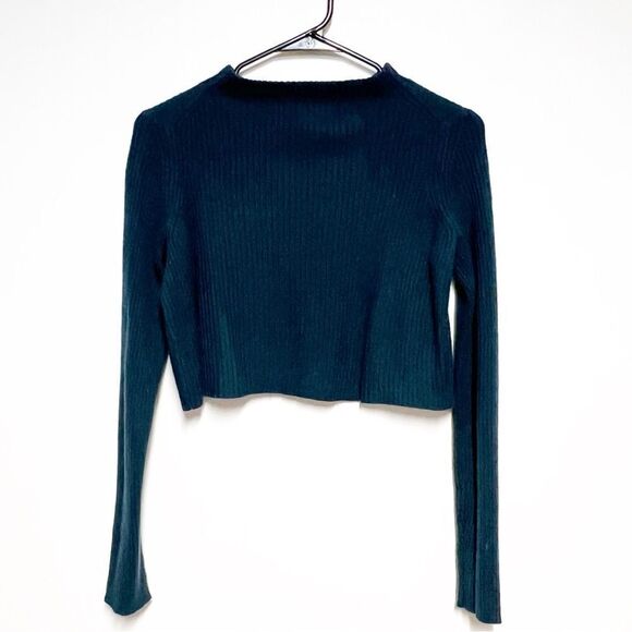 360 Cashmere Teal Cropped Ribbed Cashmere Sweater Sz XS - Picture 2 of 4